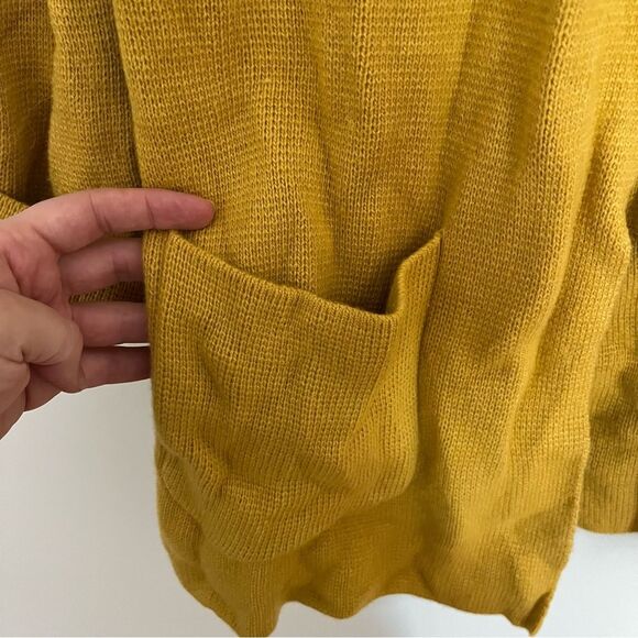 Talbots Wool Blend Open Front Mustard Pocketed Knit Coatigan - Picture 5 of 8